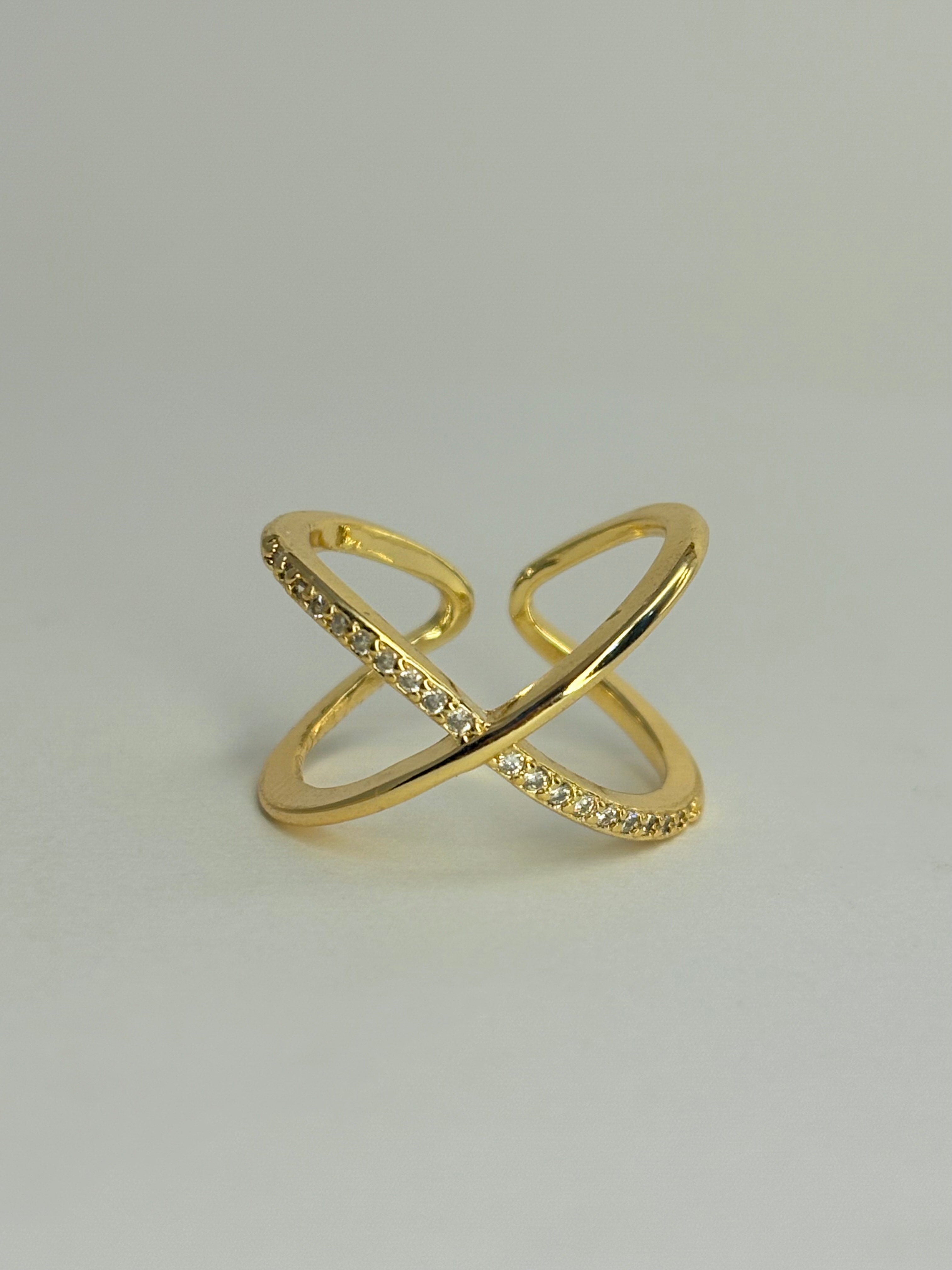 Gold Plated Anti Tarnish Adjustable AD Stone X Ring
